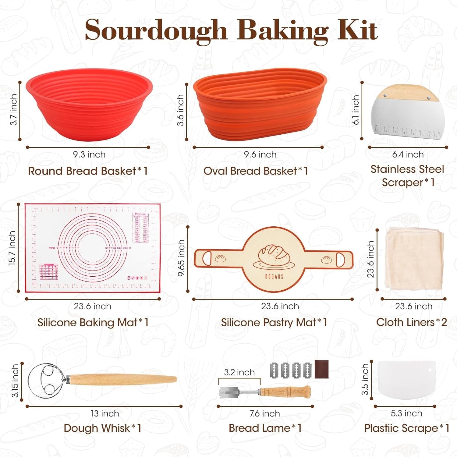 Sourdough Bread  Silicone Proving Basket Starter Kit - Fast Free Delivery