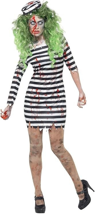 NEW Zombie Jail Bird with Dress & Hat Ladies Halloween Fancy Dress Costume - Med