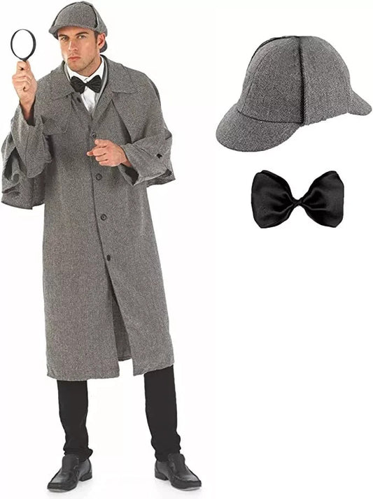 VICTORIAN DETECTIVE COSTUME CAPE HAT WORLD BOOK DAY FANCY DRESS CHARACTER  - L