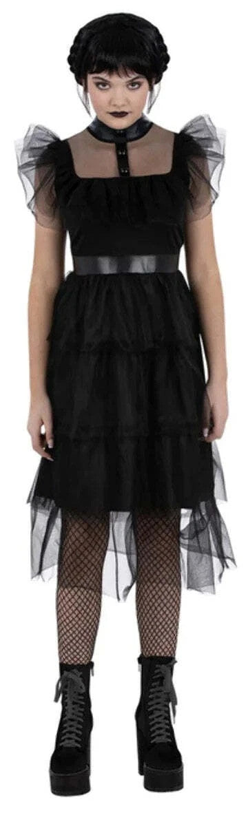 Addams Family Costume Kids Adults Halloween Fancy Dress School Girl Film