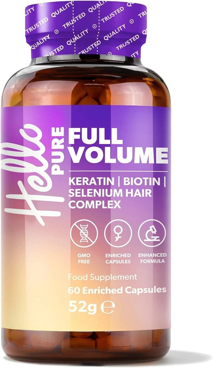 Hello Pure Full Volume Hair Growth Vitamins 60 Biotin B7 Supplement Capsules