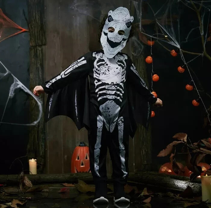 Dinosaur Skeleton Fancy Dress Halloween Costume Boys Girls Kid Age 8-10