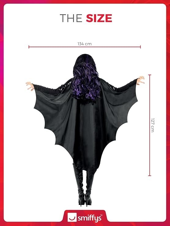 Vampire Bat Wings Adult Halloween Black Ladies Fancy Dress New Cape