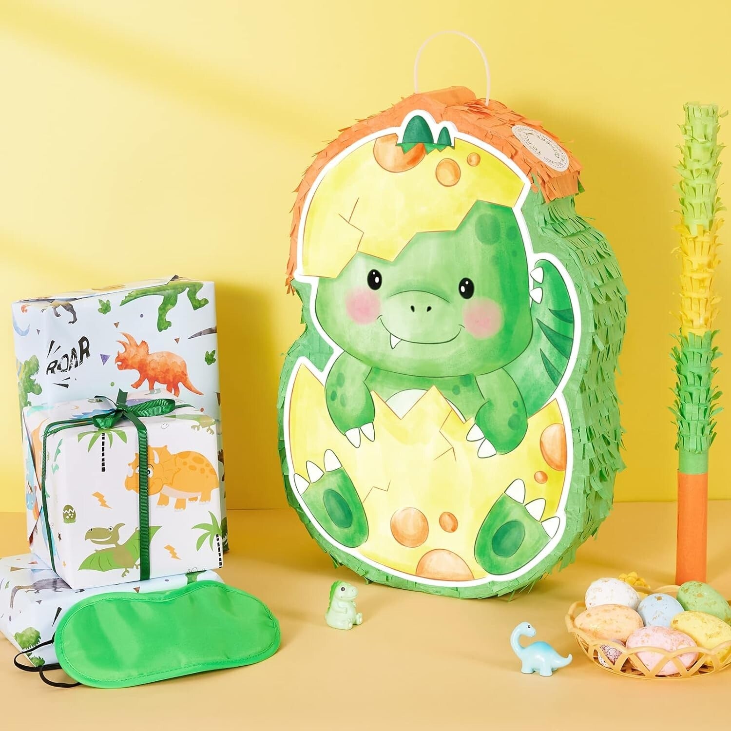 Dinosaur Egg Cardboard Pinata, Stick and Blindfold Set Party