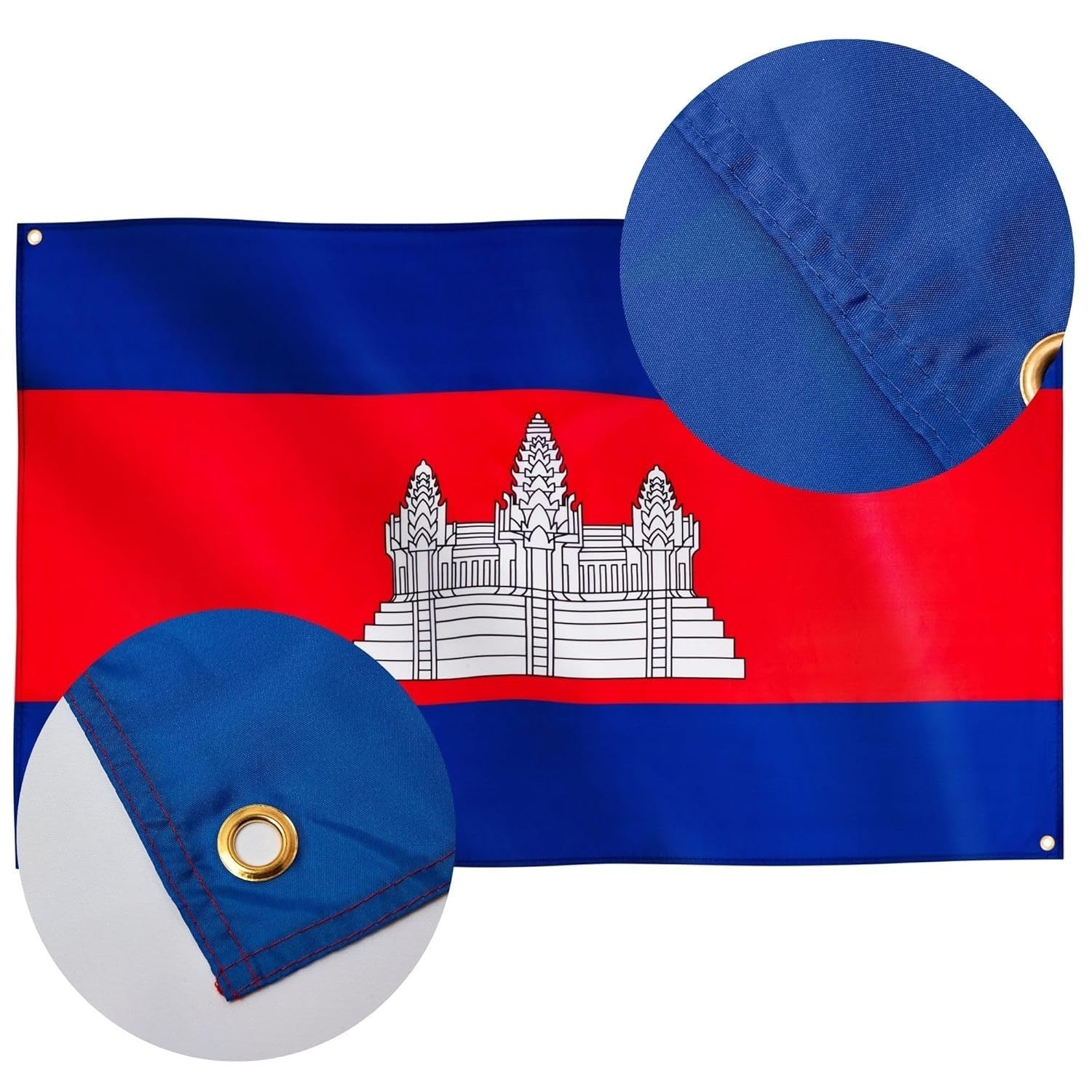 Cambodia Flag Large 5 x 3 FT - 100% Polyester With Eyelets - Asia