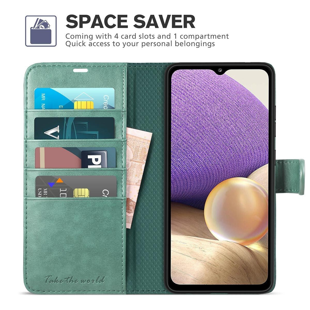 TUCCH Case for Galaxy A22/A22s (6.6") 5G 2021, Magnetic Wallet Cover - Green