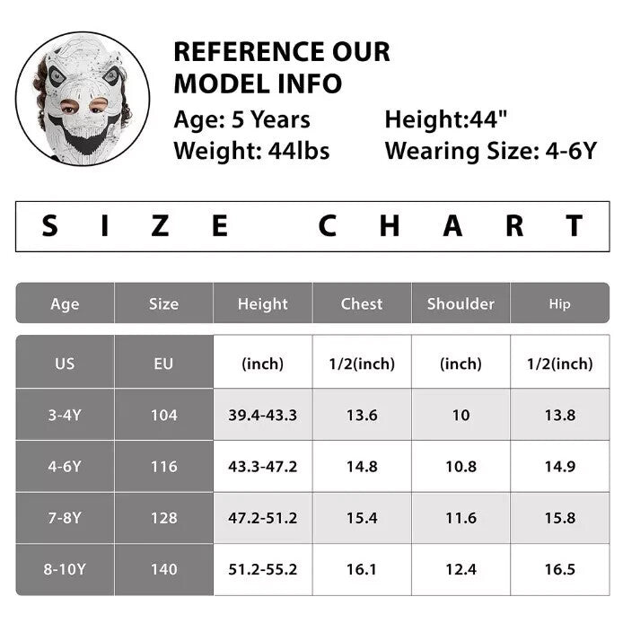 Dinosaur Skeleton Fancy Dress Halloween Costume Boys Girls Kid Age 8-10