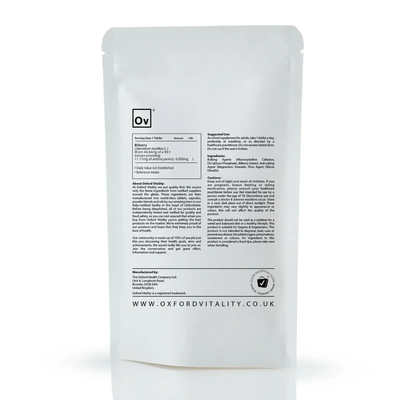 Bilberry Extract 4000mg Tablets : High Strength Eye Health, Oxford Vitality