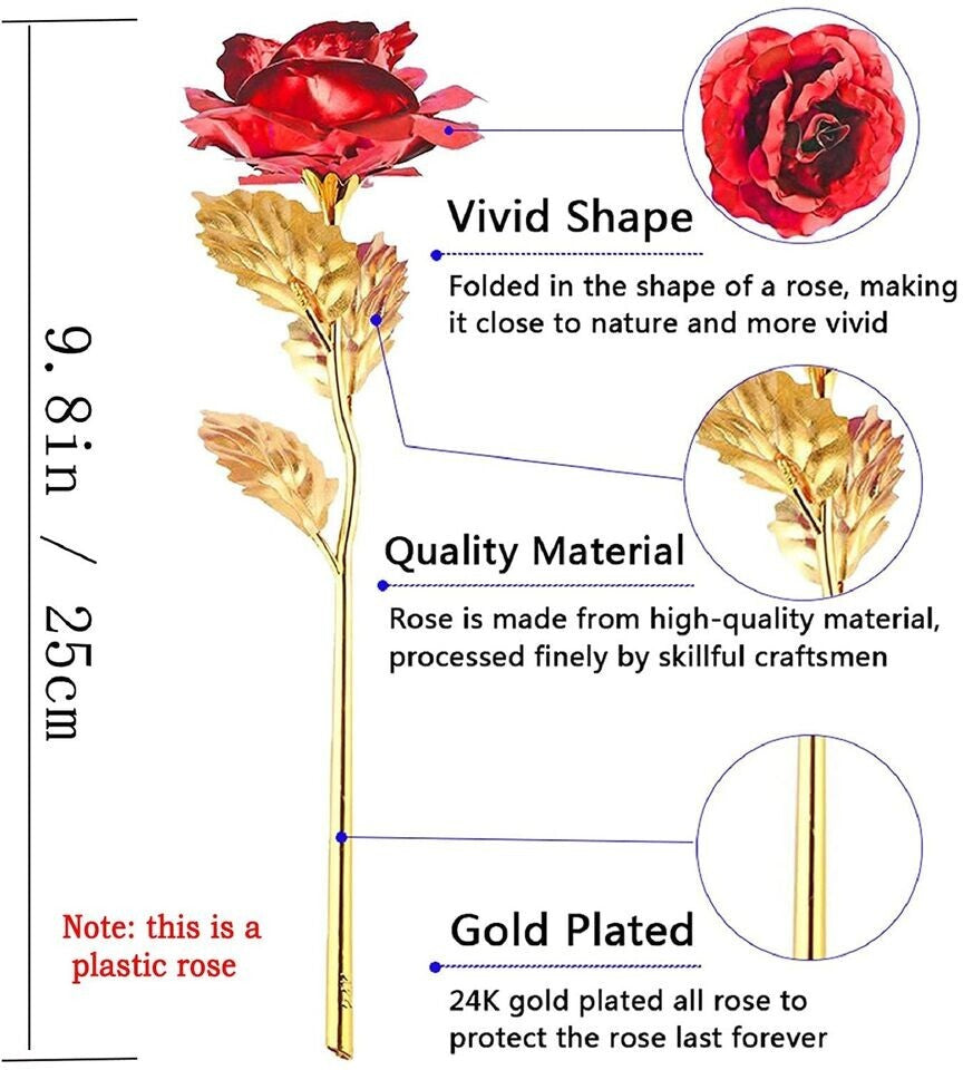 2x Beferr Crystal Rose Flower, Golden Galaxy Valentines Red Rose (2 boxes)