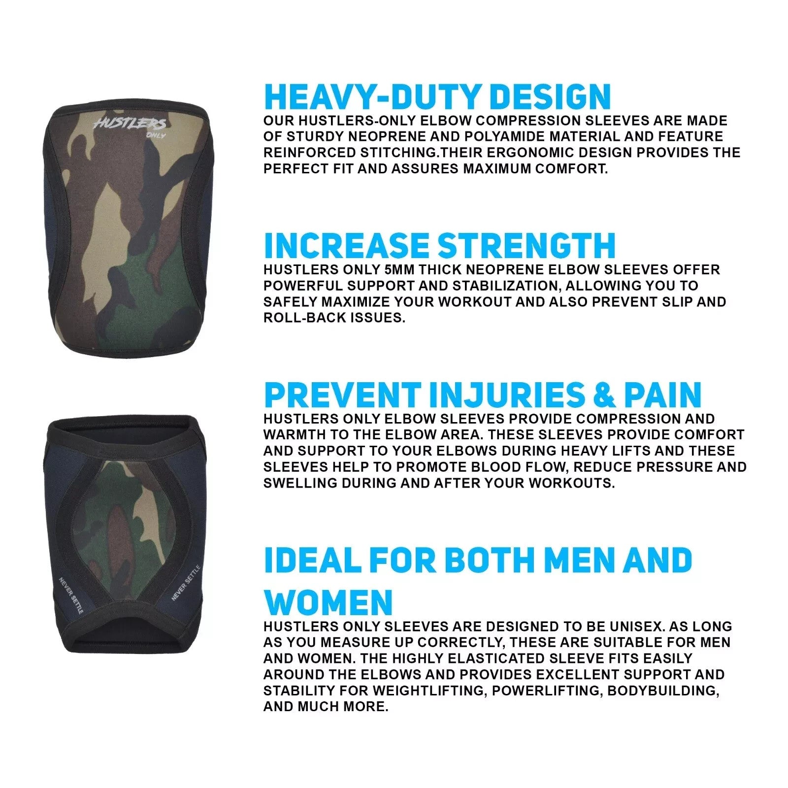 Hustlers Only Elbow Sleeves Weightlifting 5mm Neoprene Compression Elbow Braces