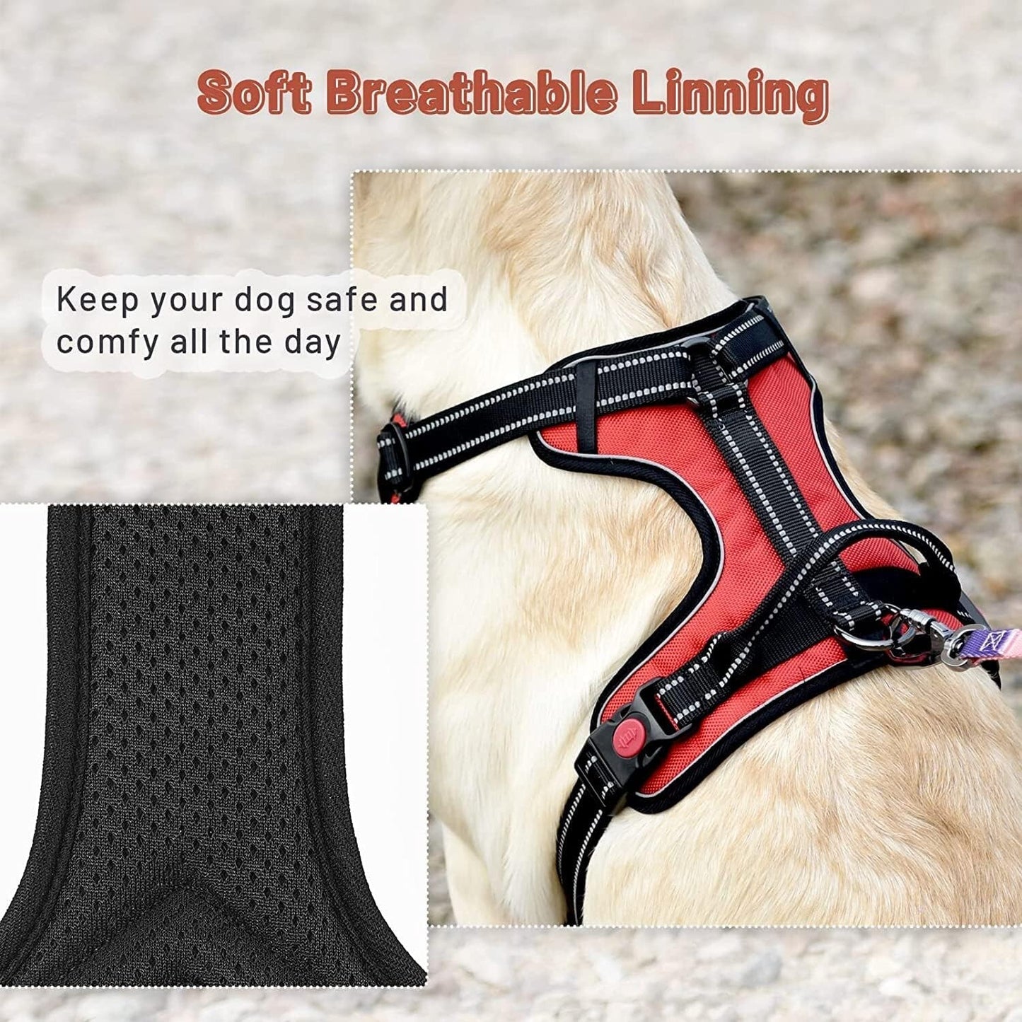Roses&Poetry Dog Pet Harness Reflective No Pull Handle Adjustable