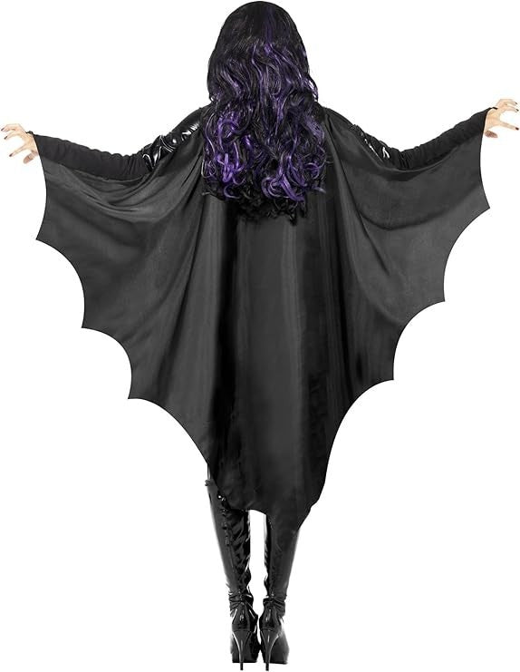 Vampire Bat Wings Adult Halloween Black Ladies Fancy Dress New Cape