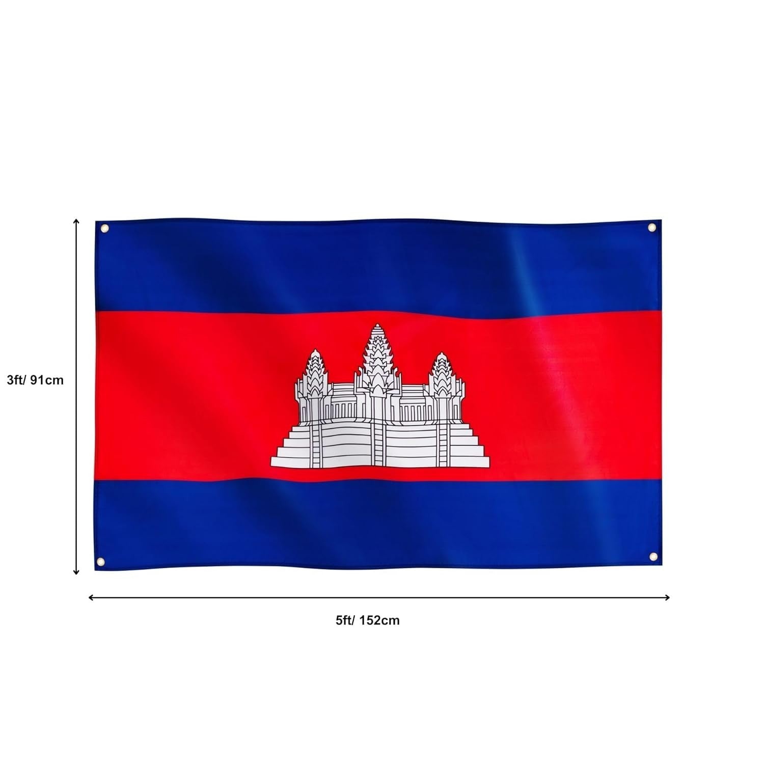 Cambodia Flag Large 5 x 3 FT - 100% Polyester With Eyelets - Asia