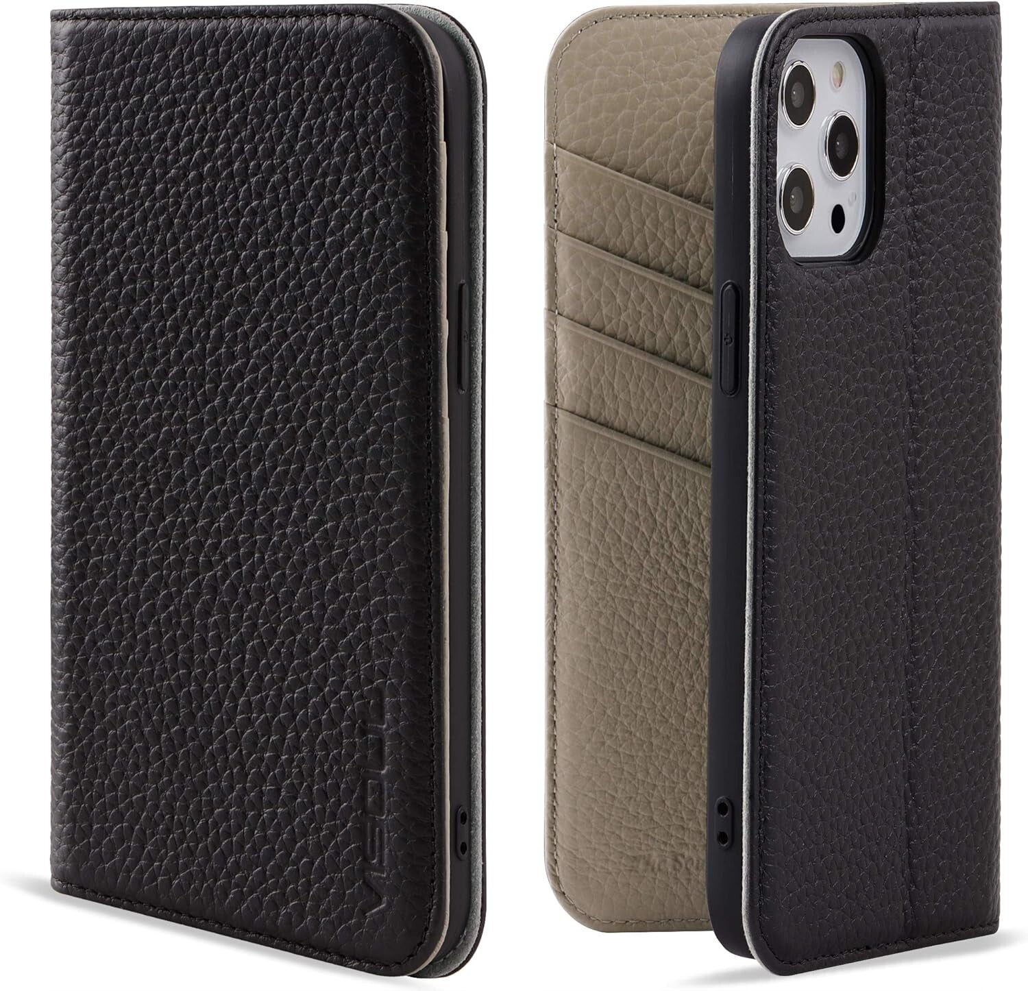 VISOUL iPhone 12 Pro Max Case,Genuine Leather Magnetic Closure Book Stand Wallet