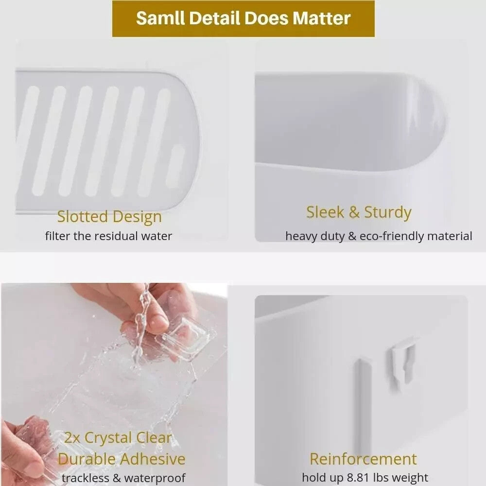 SUNFICON Adhesive Shower Caddy Basket Bathroom Shelf Organiser Wall Mounted Rack