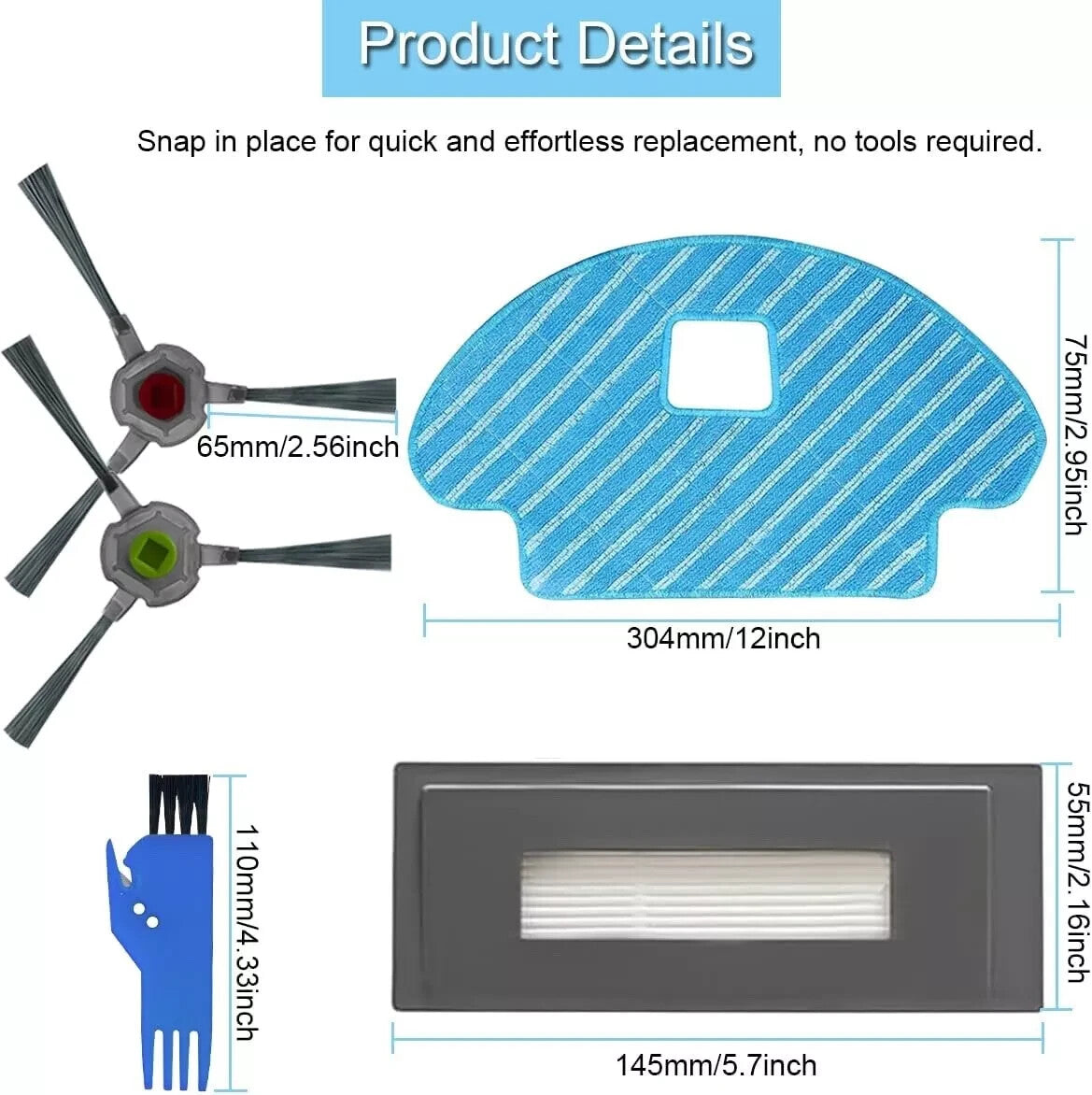 Accessories Kit for Ecovacs DEEBOT OZMO 930 DG36 Robot Vacuum 4 Side Brush + 2 H
