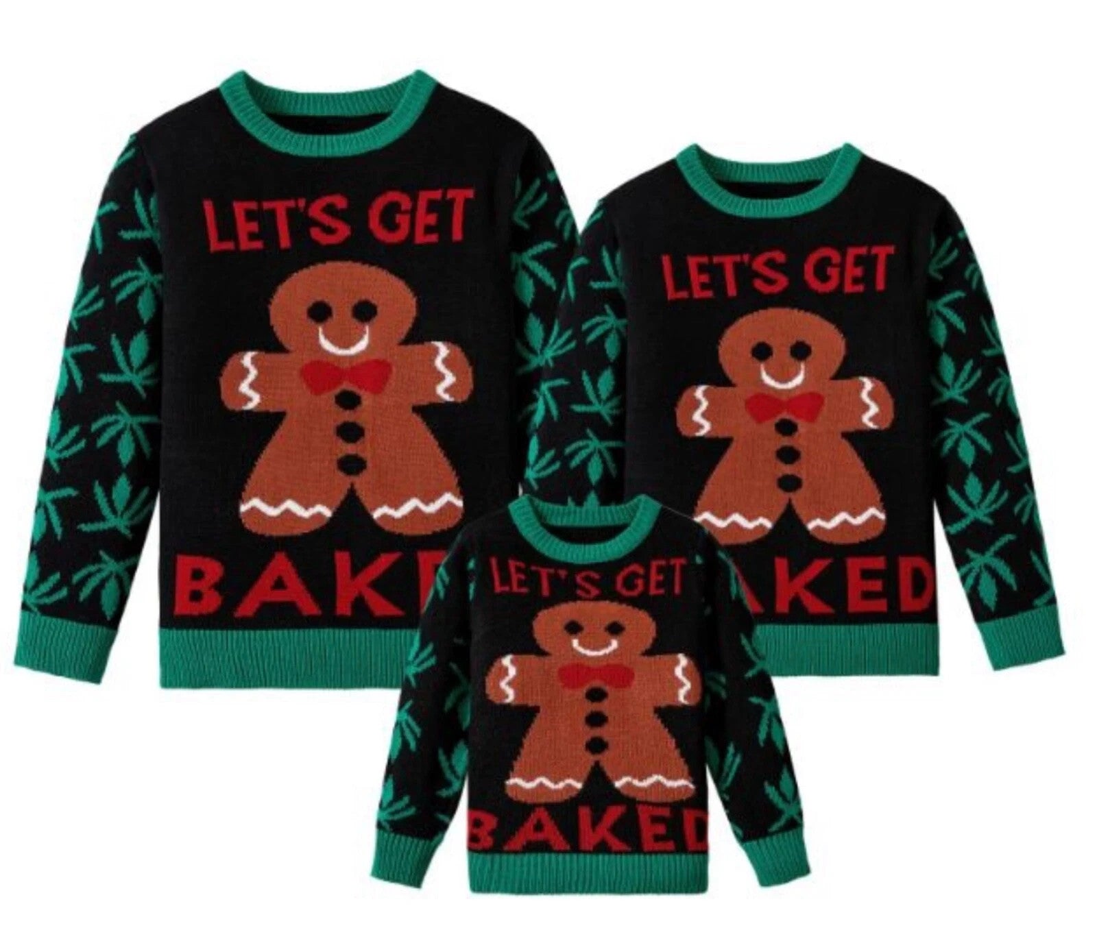 Womens Gingerbread Man Let’s Get Baked ugly christmas jumper /sweater All Sizes