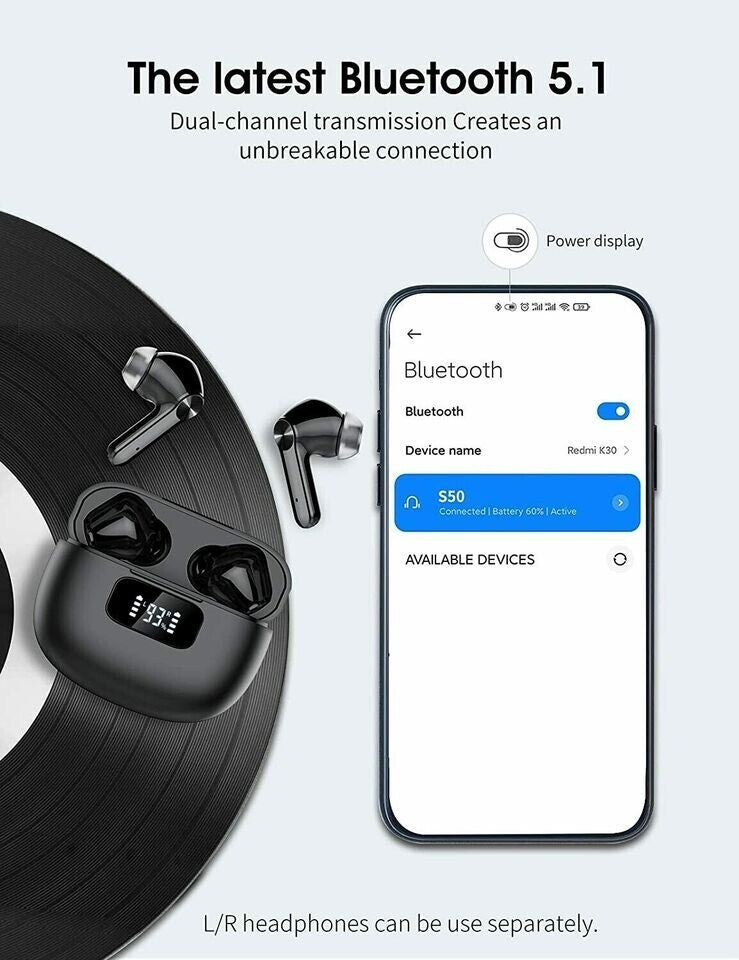 S50 Bluetooth Headphones Wireless Earbuds Bluetooth 5.1, Powerful Bass, 40 Hours