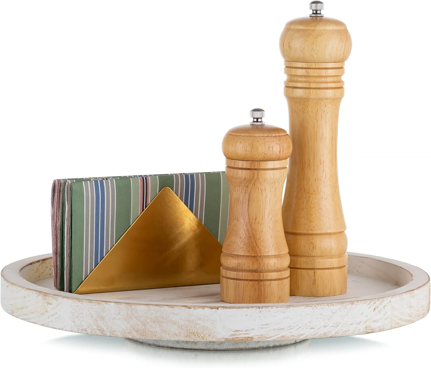 Hanobe Lazy Susan Organizer Wooden Turntable White No Beaded 32cm, Brown