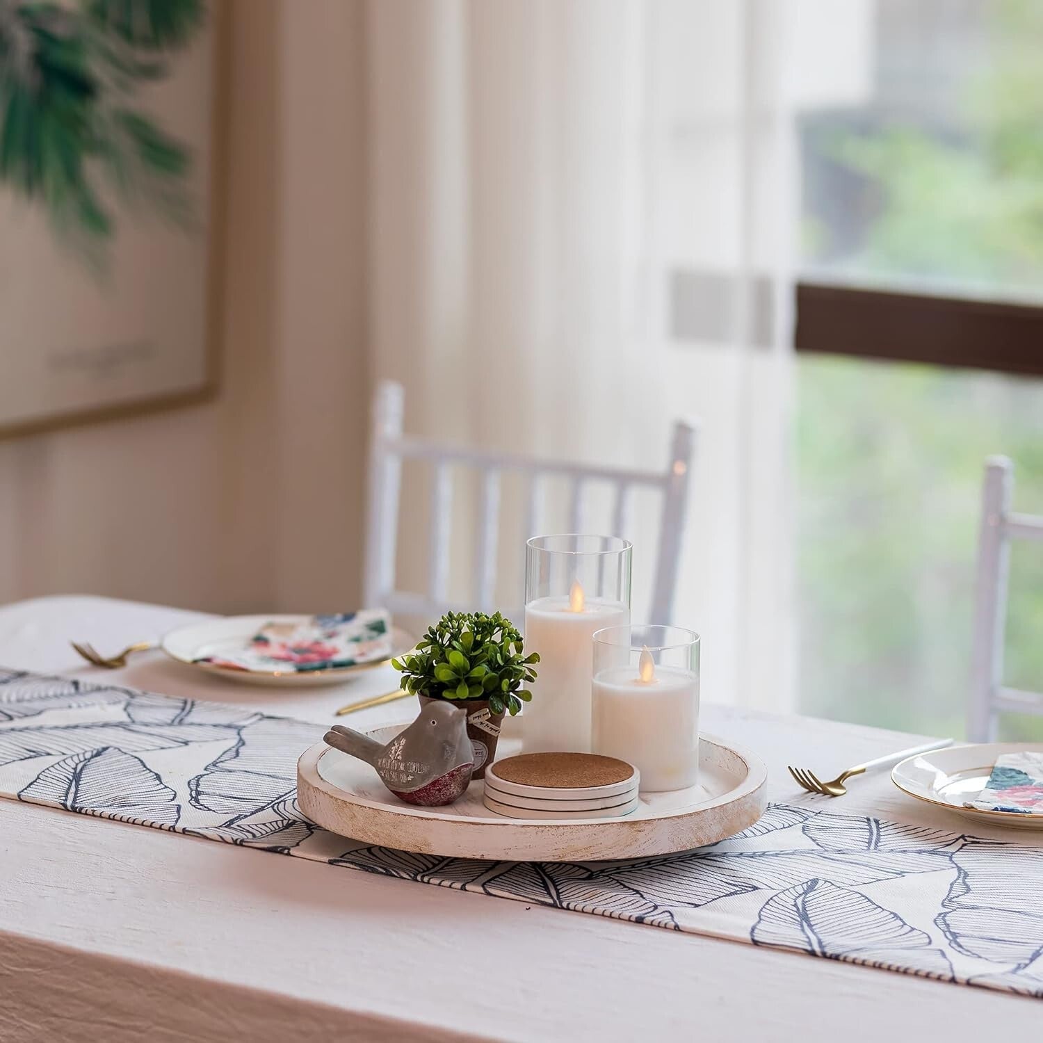 Hanobe Lazy Susan Organizer Wooden Turntable White No Beaded 32cm, Brown