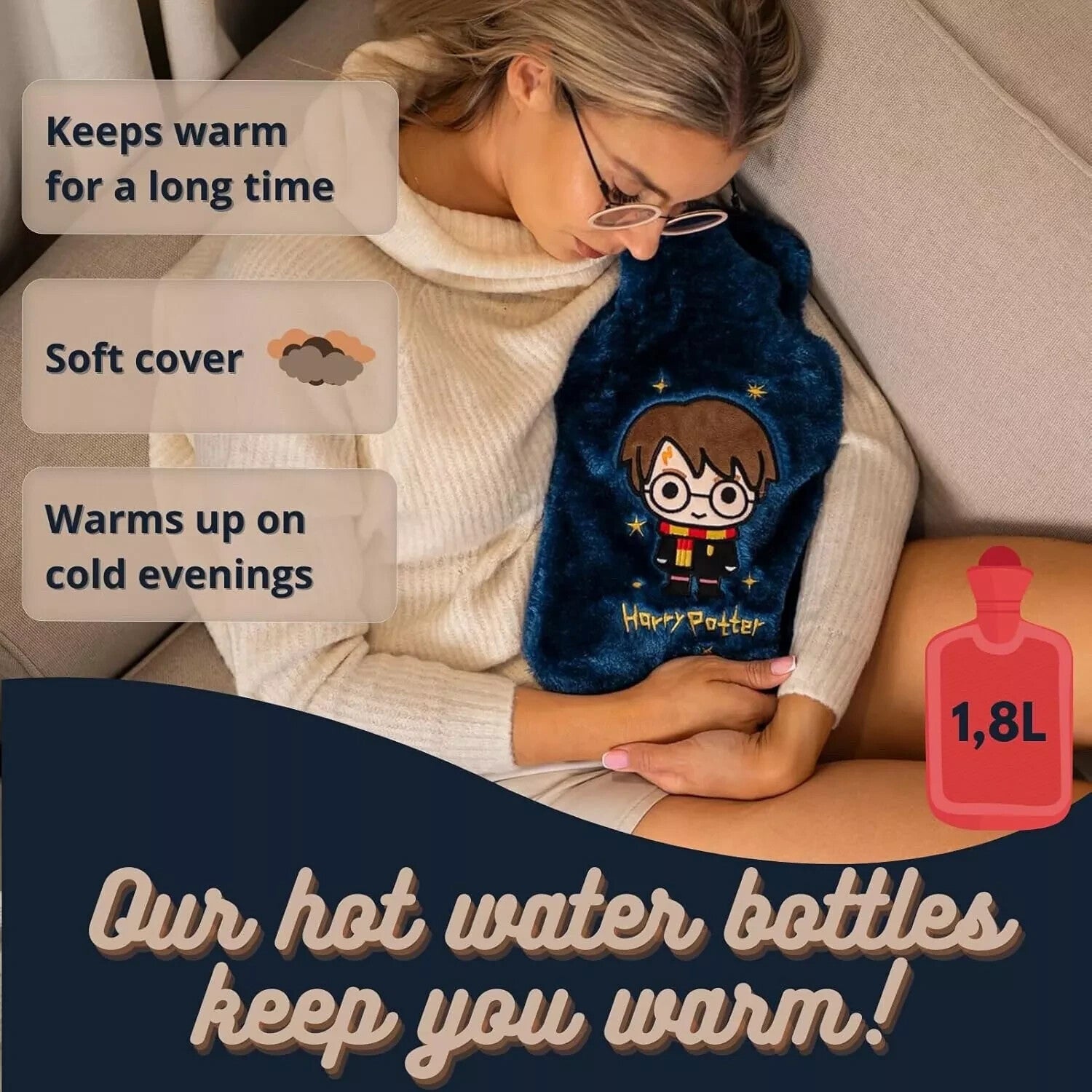 Wizarding World Harry Potter Hot Water Bottle Heating Pad 1.8L - Dark Blue