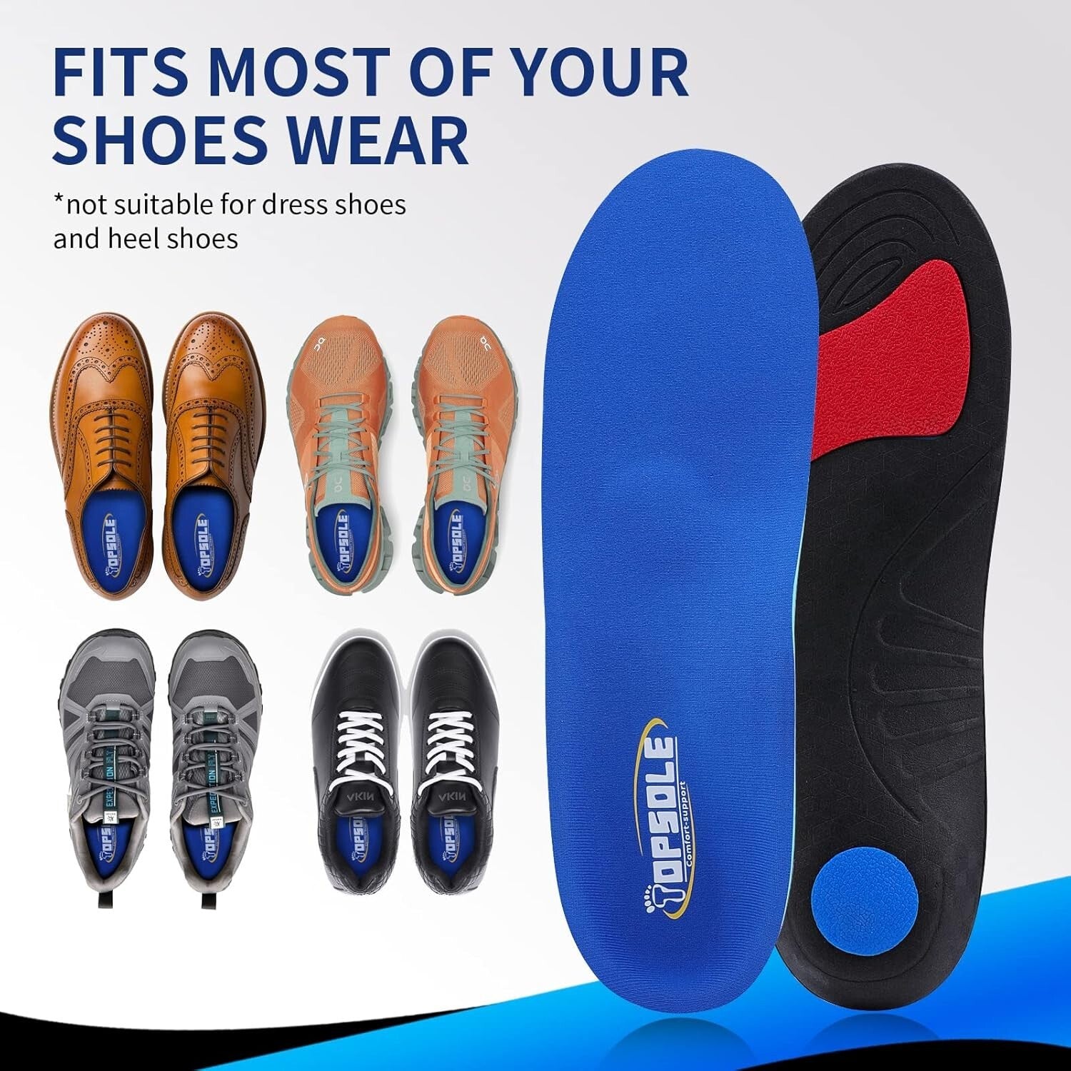 TOPSOLE Orthotic Insoles Plantar Fasciitis Insoles Arch Support Insoles - Size 7