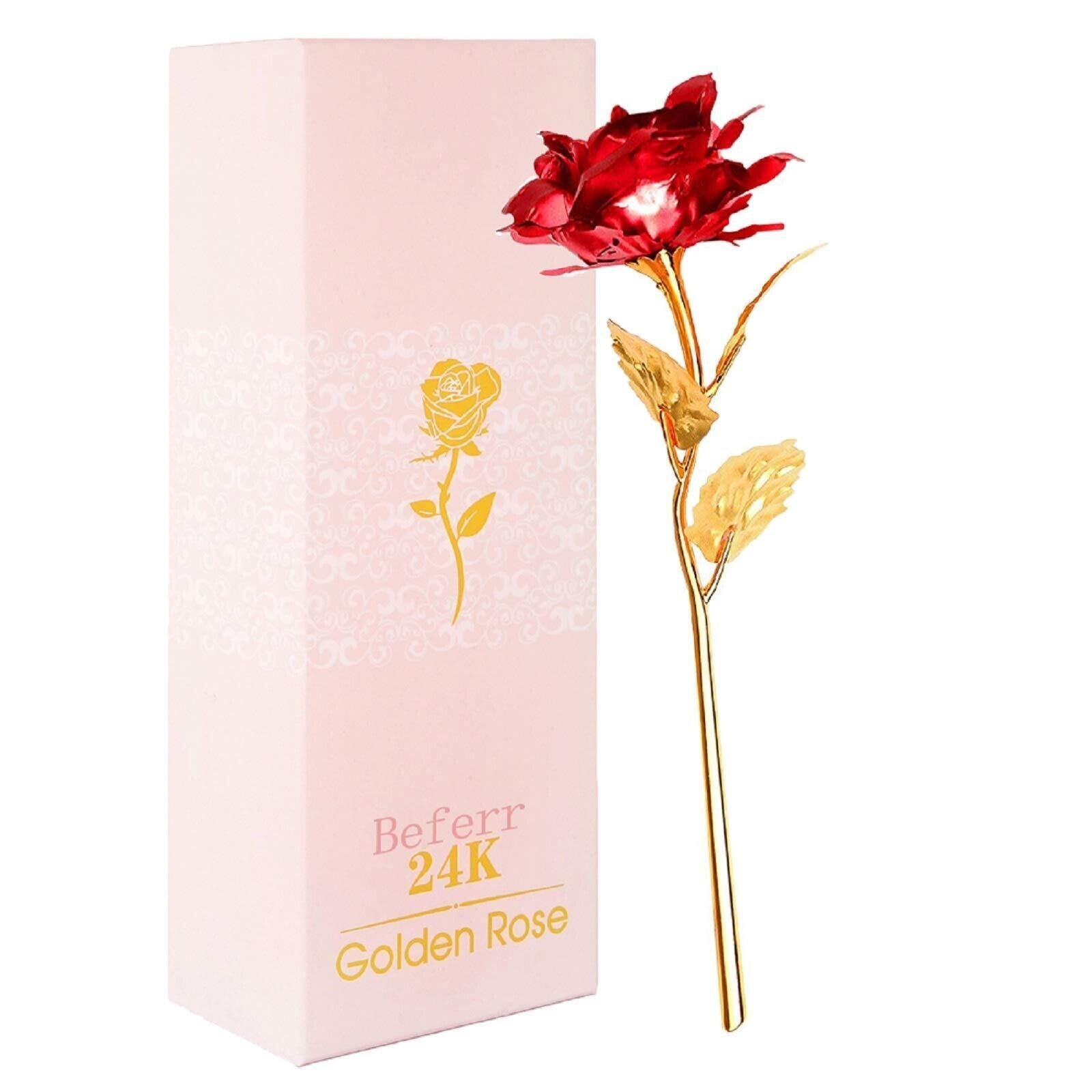 2x Beferr Crystal Rose Flower, Golden Galaxy Valentines Red Rose (2 boxes)