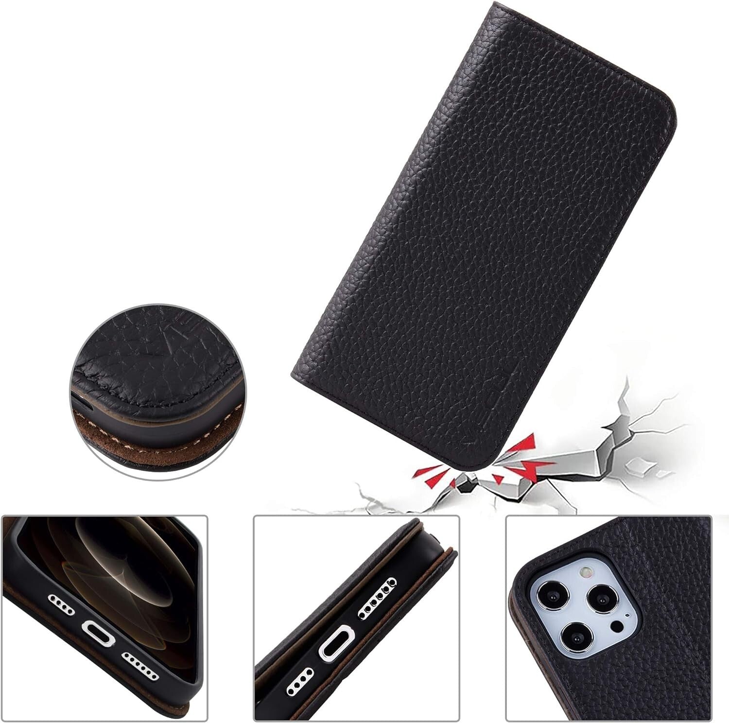 VISOUL iPhone 12 Pro Max Case,Genuine Leather Magnetic Closure Book Stand Wallet