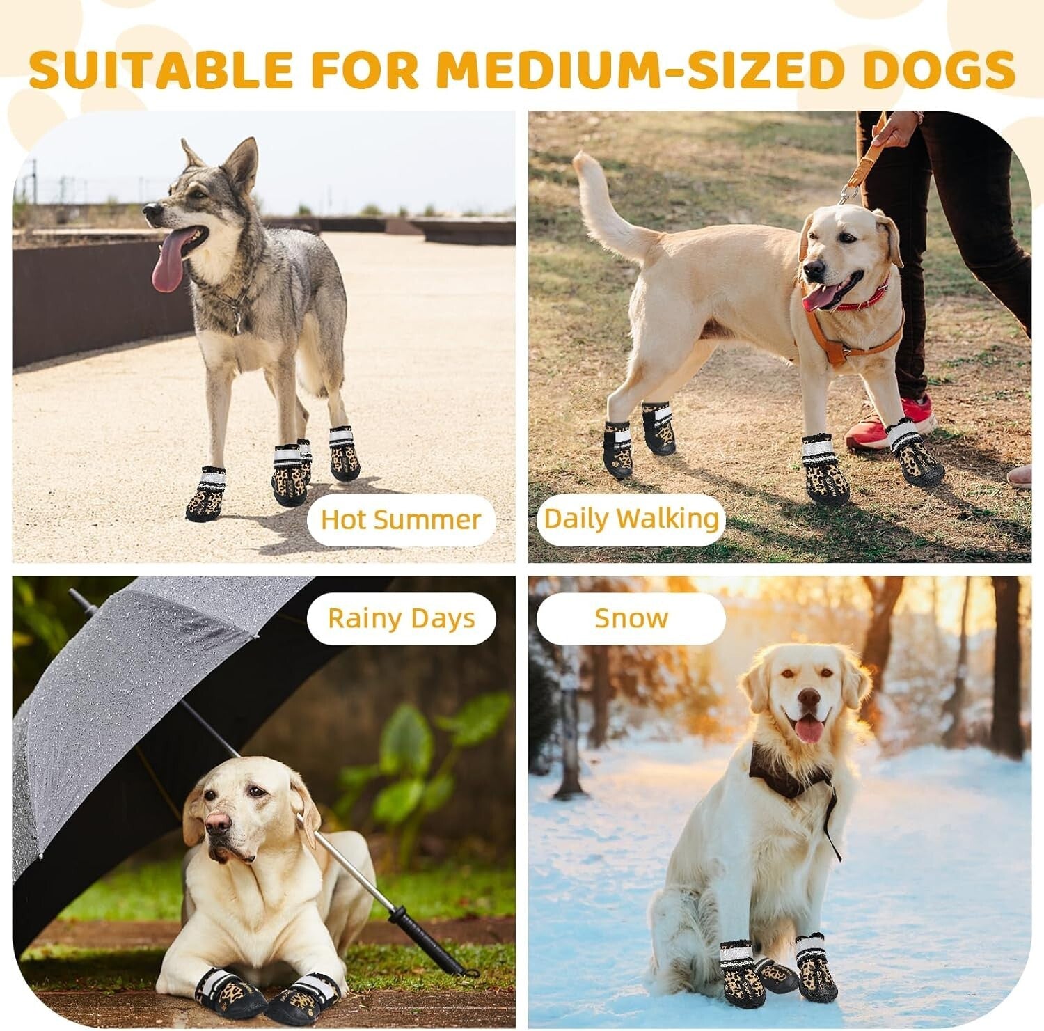 4x Anti-Slip Pet Boots Dog Rain Shoe Protective Rain Booties Socks Waterproof XL
