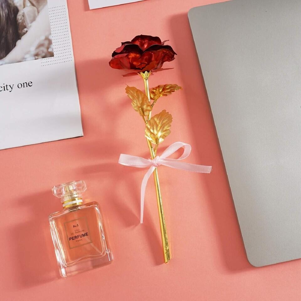 2x Beferr Crystal Rose Flower, Golden Galaxy Valentines Red Rose (2 boxes)