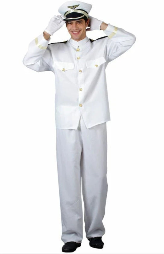 Deluxe White Naval Officer Sailor Mens Fancy Dress Costume & Hat - Medium