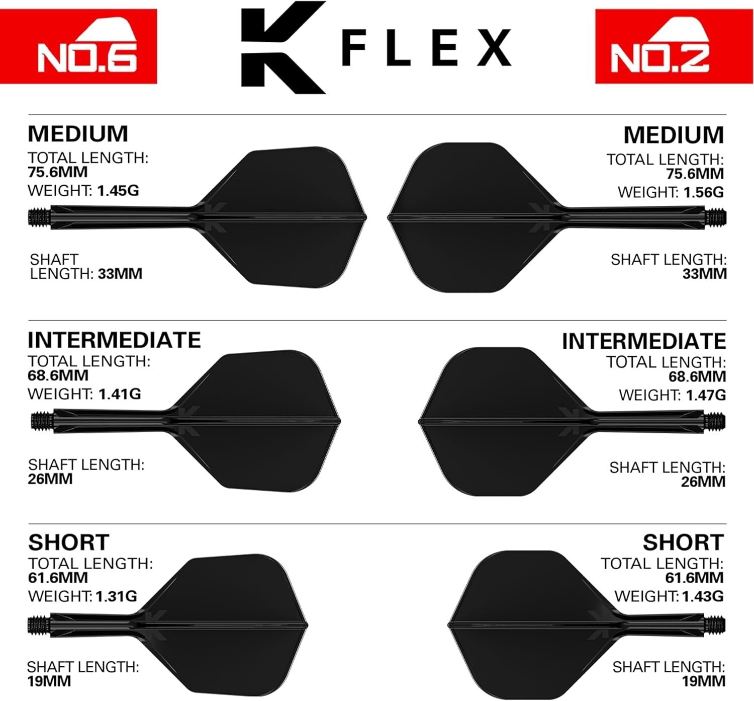 Target Darts K-Flex Flight System No2 Standard  - Black - Short - 19mm