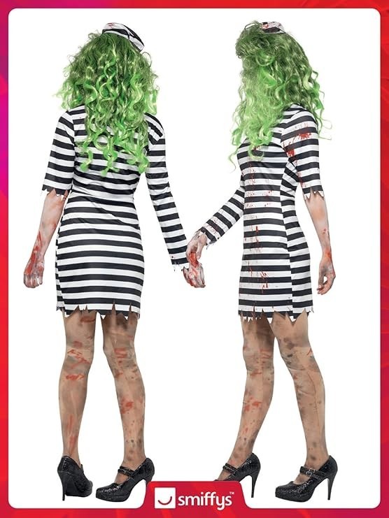 NEW Zombie Jail Bird with Dress & Hat Ladies Halloween Fancy Dress Costume - Med
