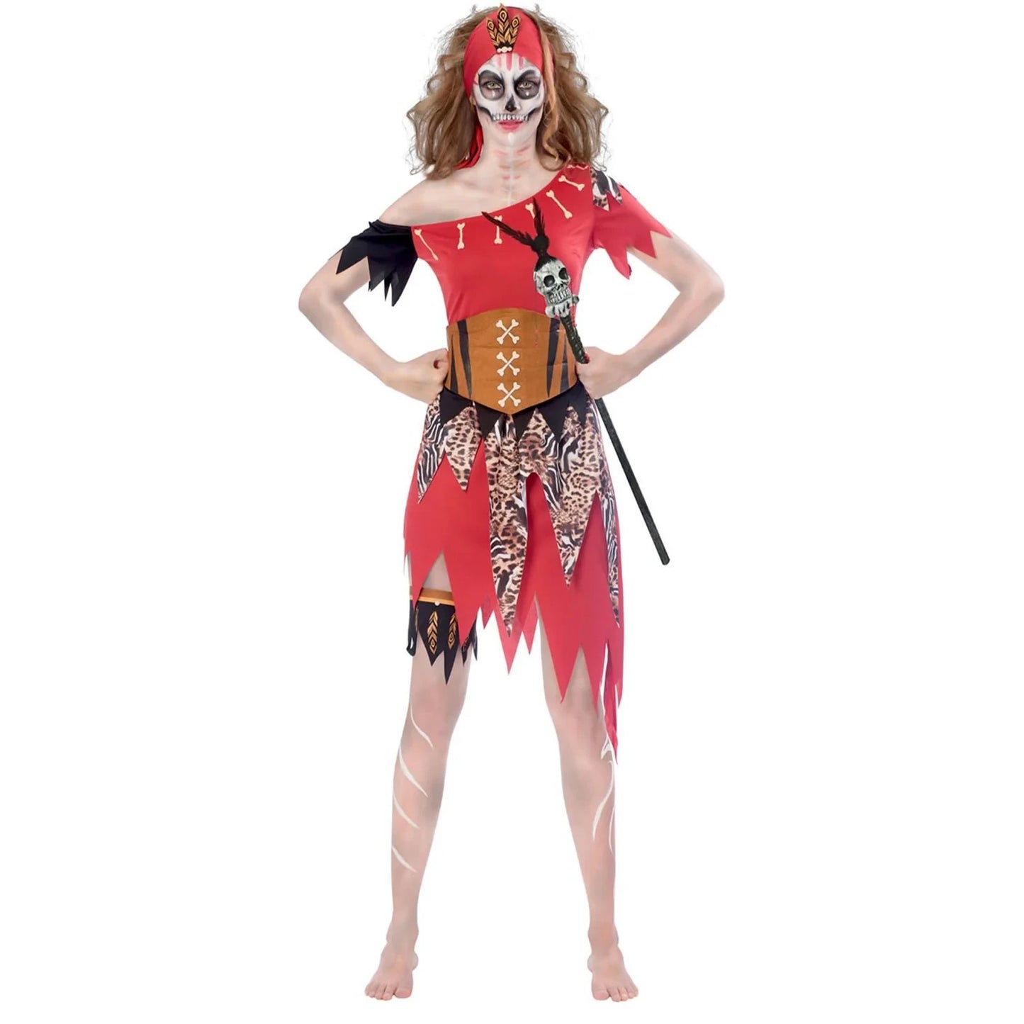 Ladies Witch Doctor Voodoo Fancy Dress Halloween Costume Womans Adult - Medium