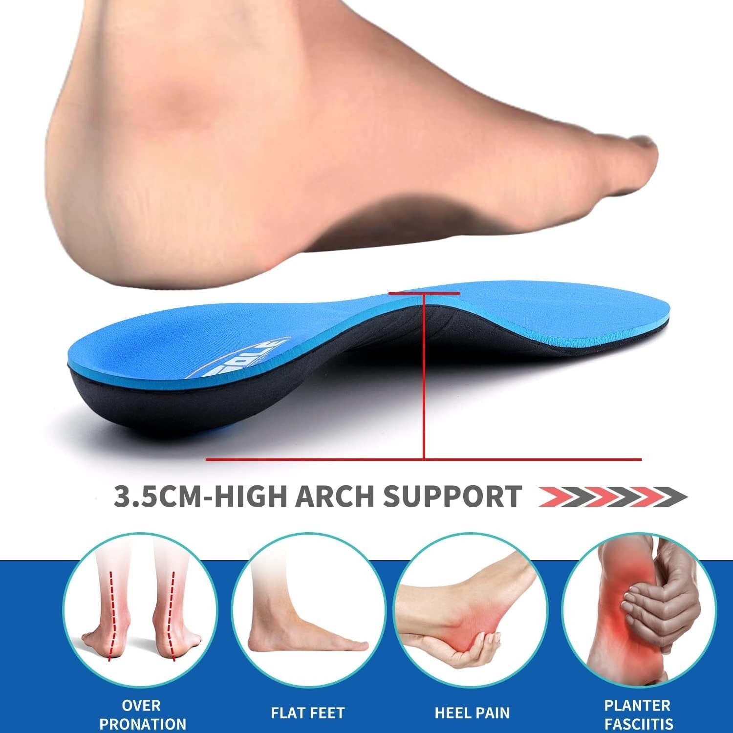 TOPSOLE Orthotic Insoles Plantar Fasciitis Insoles Arch Support Insoles - Size 7