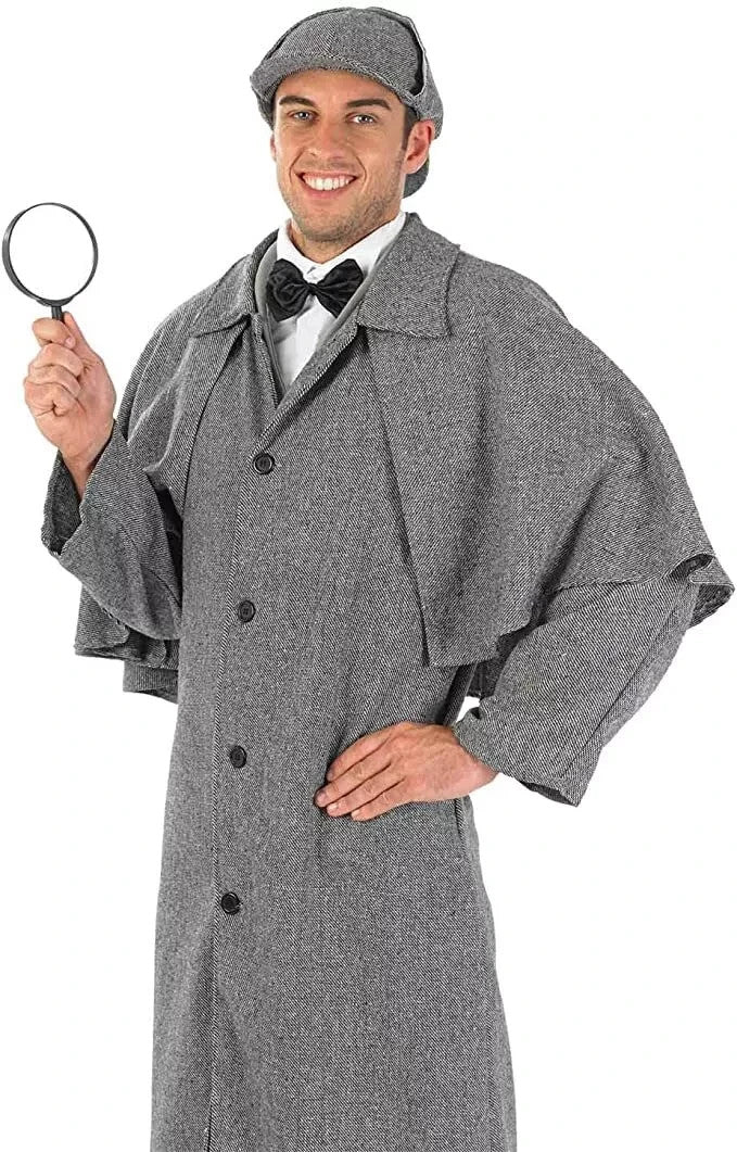 VICTORIAN DETECTIVE COSTUME CAPE HAT WORLD BOOK DAY FANCY DRESS CHARACTER - L