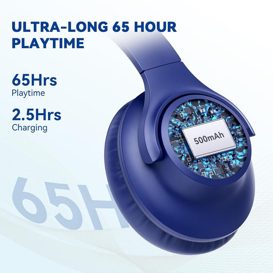 KVIDIO Bluetooth Headphones Over Ear, 65 Hours Playtime Wireless Headphones