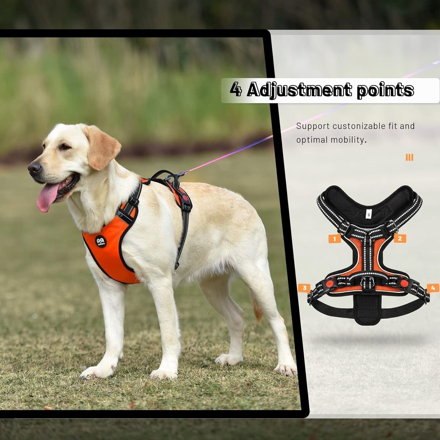 Roses&Poetry Dog Pet Harness Reflective No Pull Handle Adjustable
