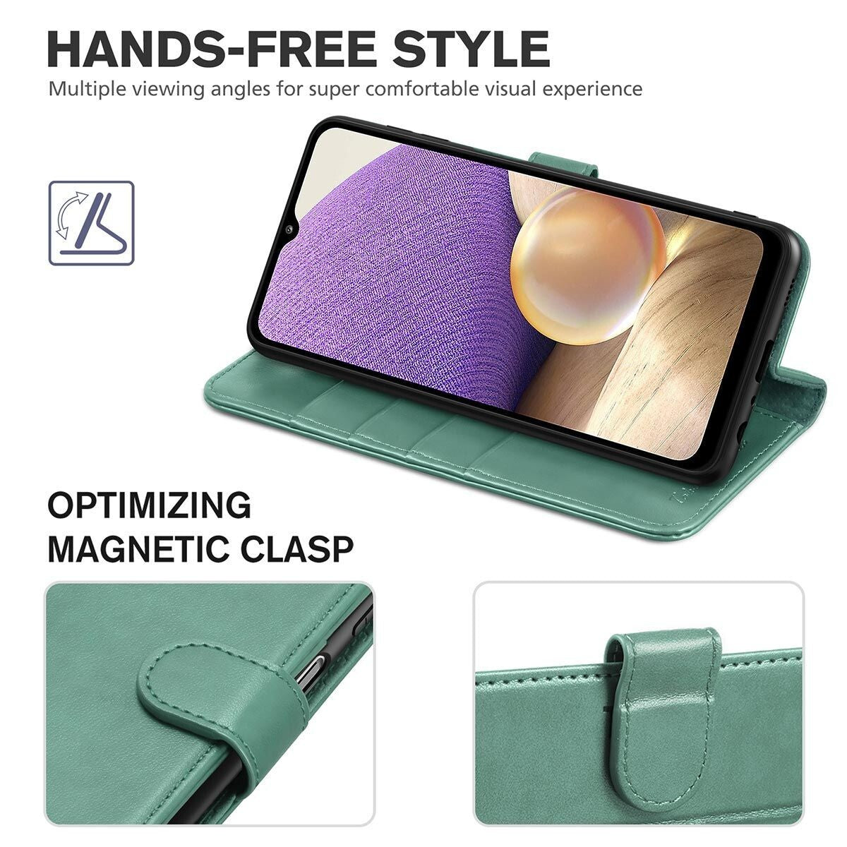 TUCCH Case for Galaxy A22/A22s (6.6") 5G 2021, Magnetic Wallet Cover - Green