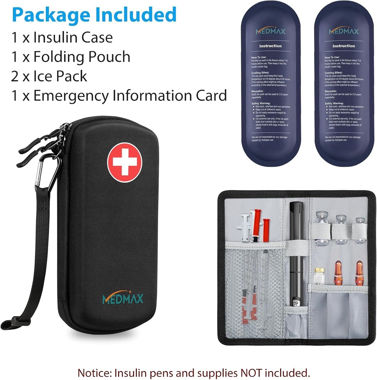 MEDMAX Insulin Cooler Bag with 2 Ice Packs Portable Diabetic for Insulin Pen
