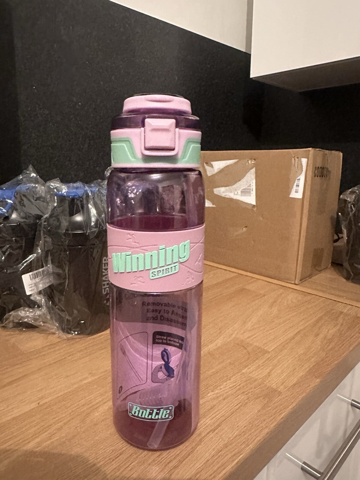 Sports 1 Litre Water Bottle 1000ml BPA Free Leak Proof Flip Lock Lid and straw