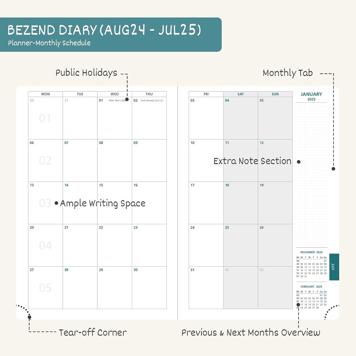 2024 2025 Academic Diary A5 Day to Page School Office Mid Year Teacher Planner