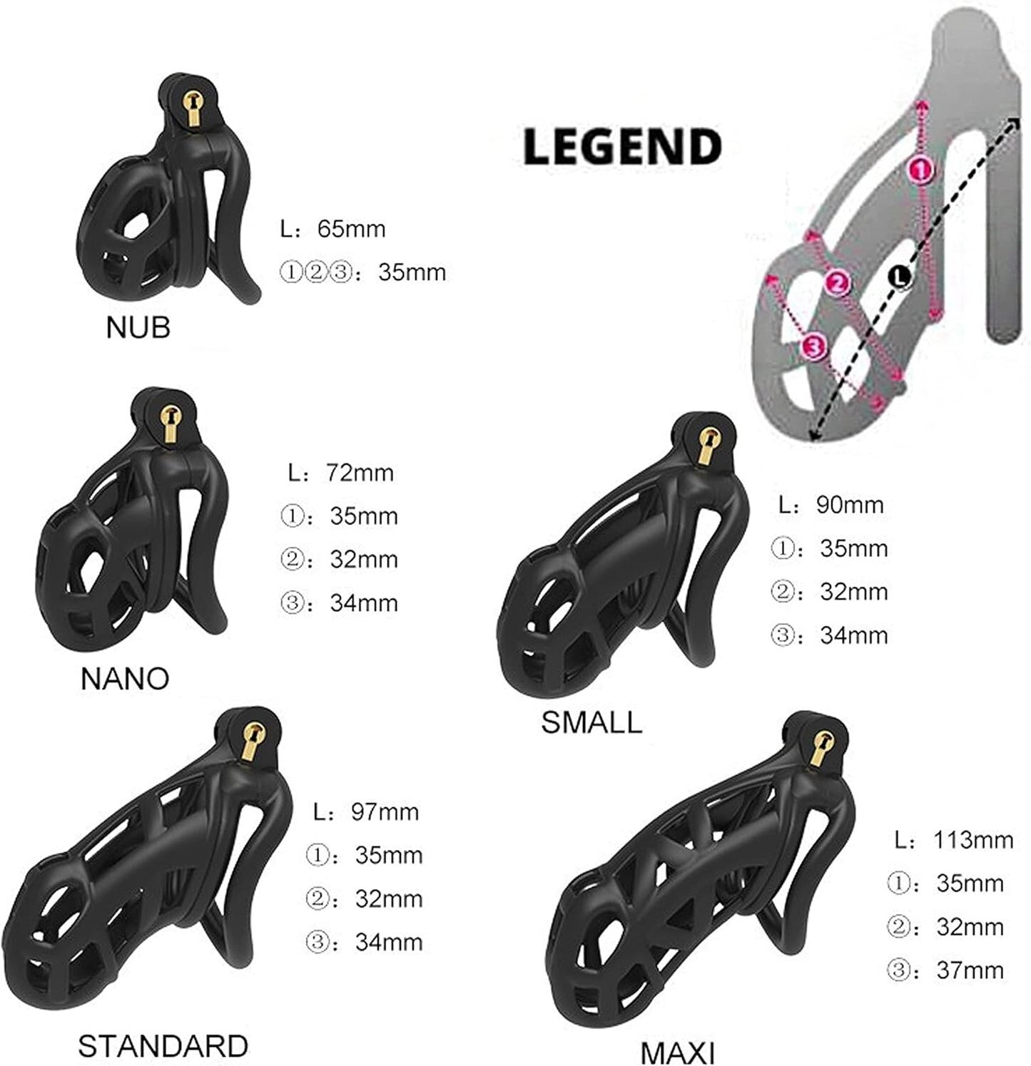 FYJENNICC Cobra 2.0 Male Chastity Device 4 Curved Arc Rings Black Various Sizes