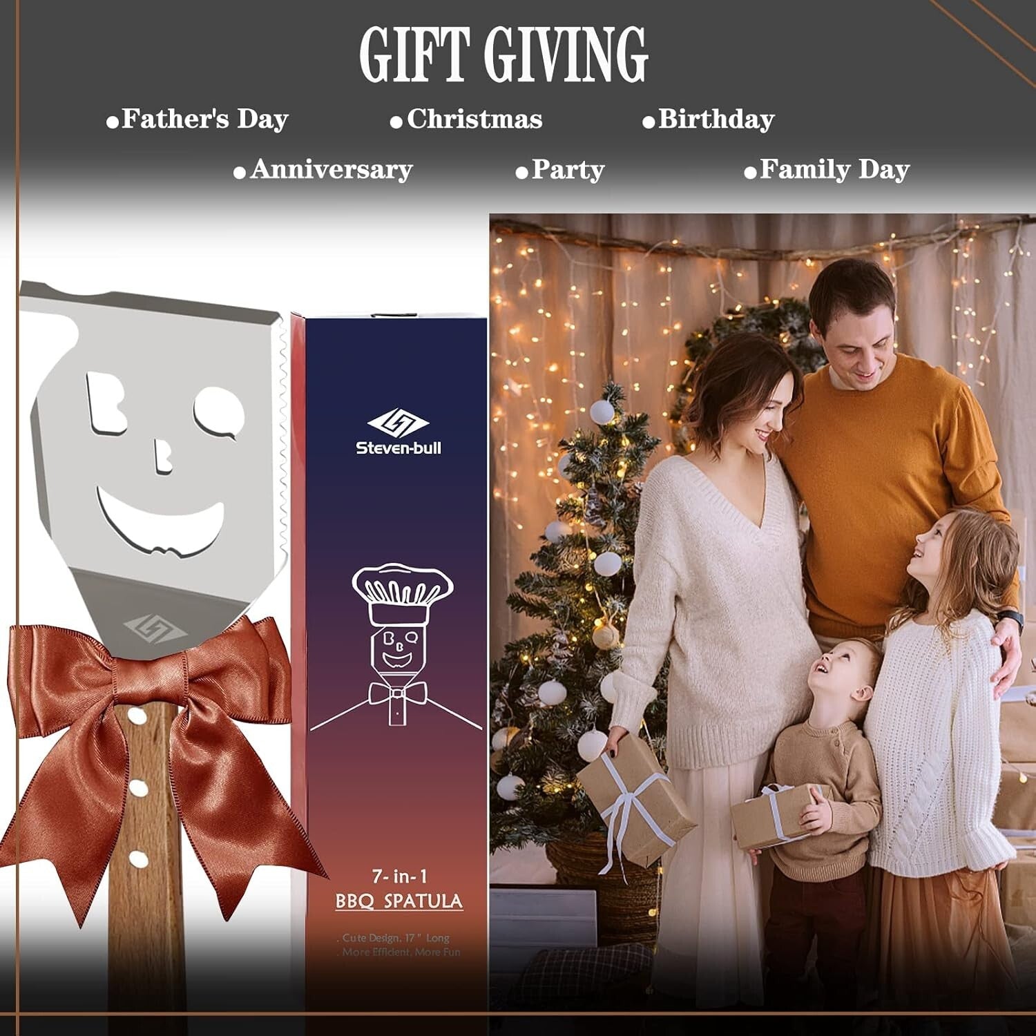 7 in 1 BBQ Spatula for Outdoor Grill, Multifunction BBQ Tool with 4 Mini Forks