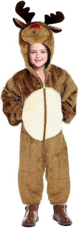 Kids Rudolph Reindeer All In one Christmas Festive Fancy Dress Costume Age 3 - 5