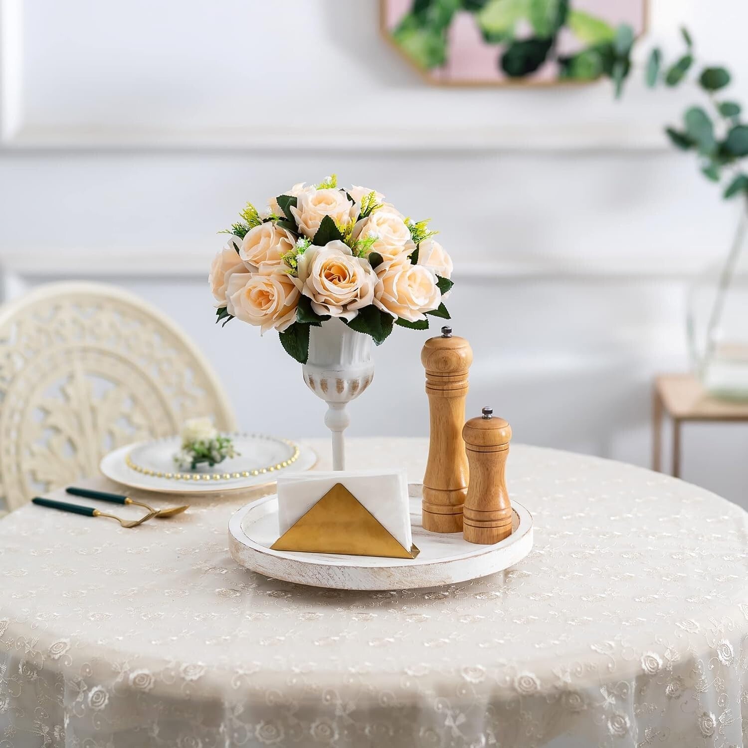 Hanobe Lazy Susan Organizer Wooden Turntable White No Beaded 32cm, Brown