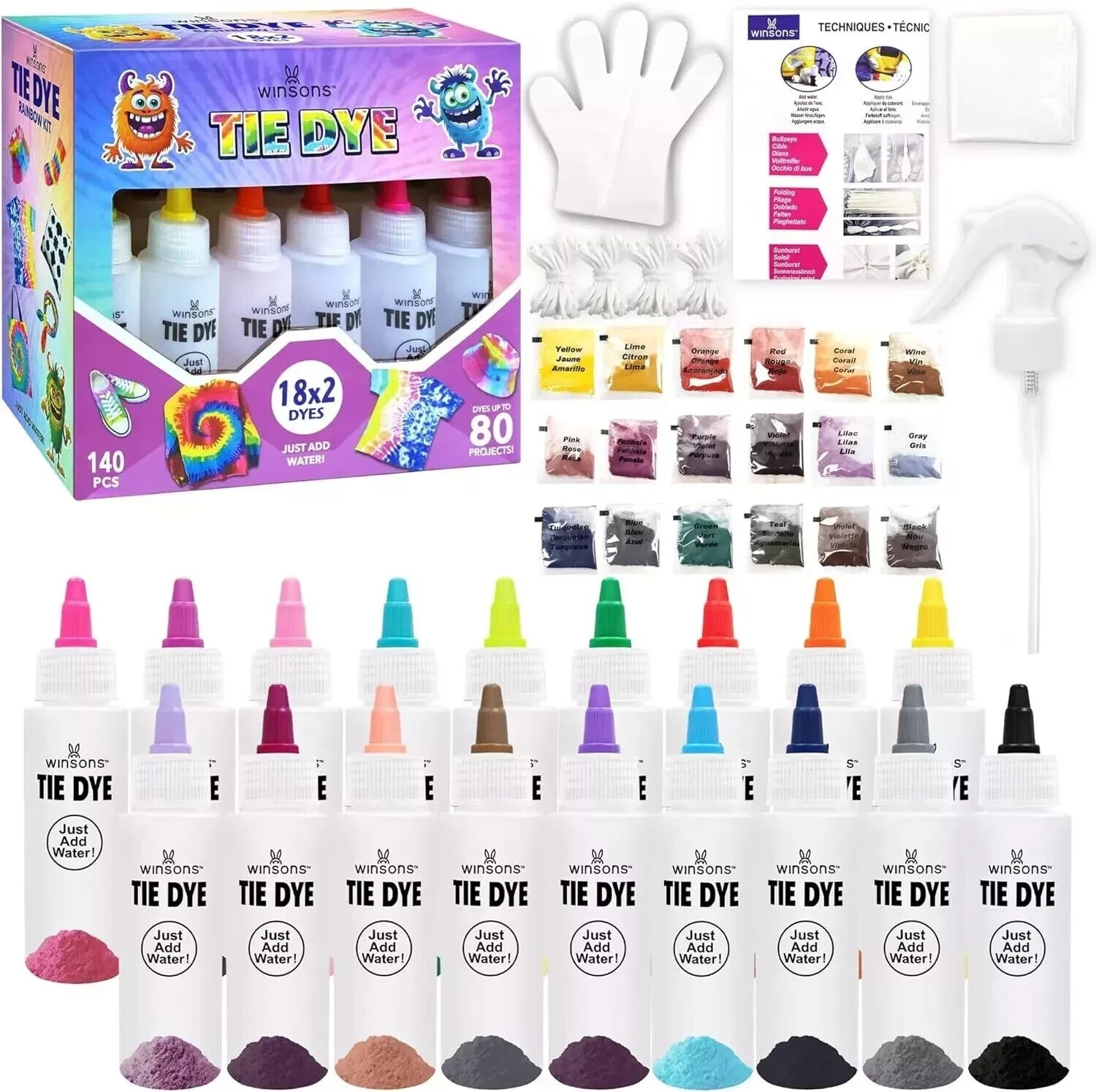 WINSONS 18x2 - Color Tie Dye Party Kit – Fun DIY Fabric Dye Set for Creative Art