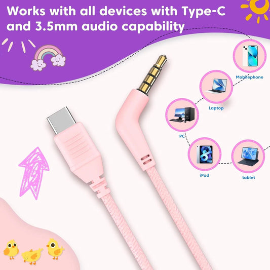INFURTURE Kids Headphones CH5 USB C Headphone with Mic for Boys/Girls, Line Cont