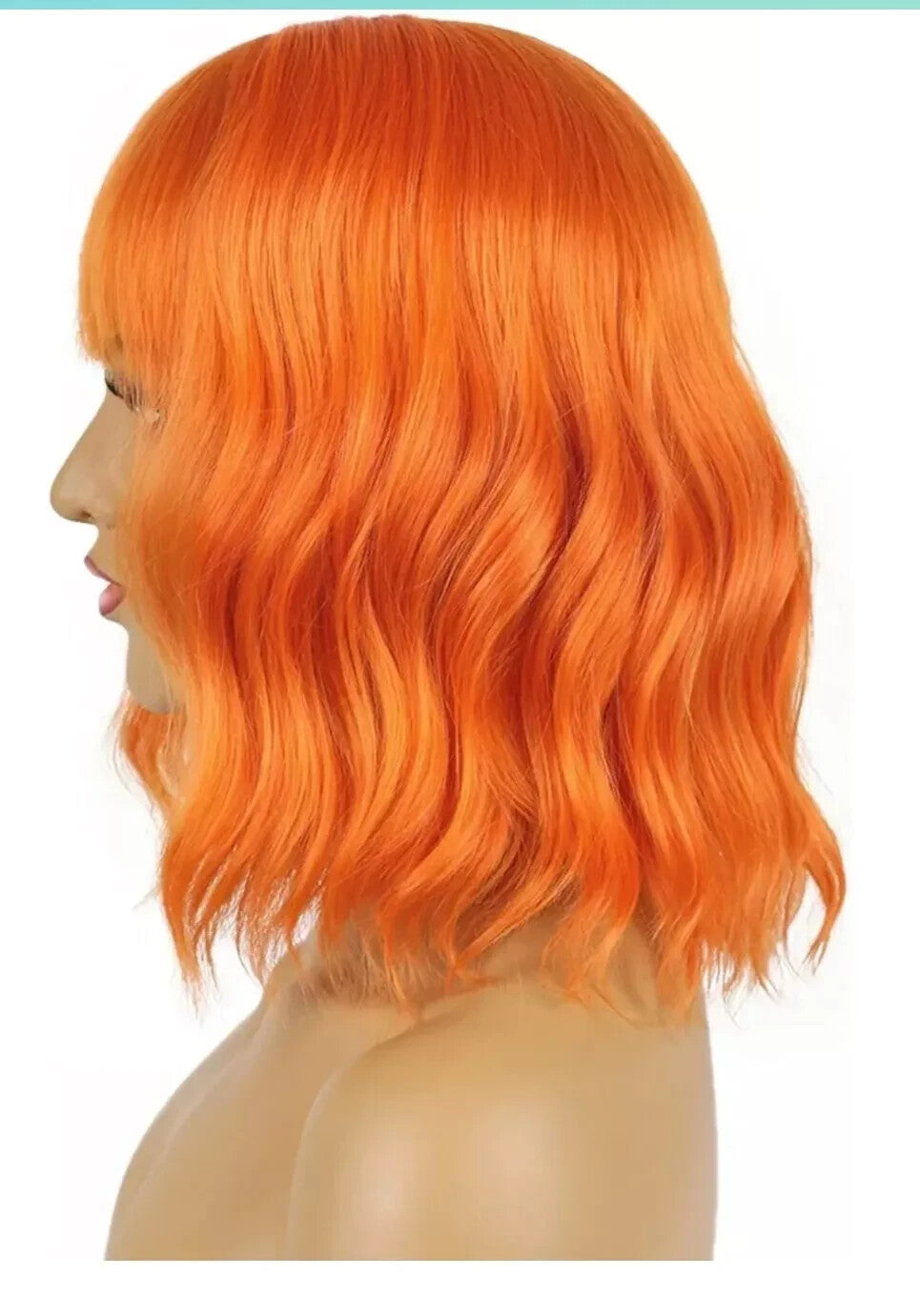 LANCAINI Wavy Wig With Bangs Women's Short Wigs Curly Wavy Bob Synthetic Cosplay