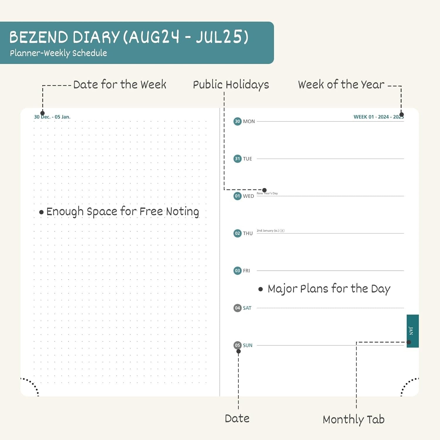 2024 2025 Academic Diary A5 Day to Page School Office Mid Year Teacher Planner